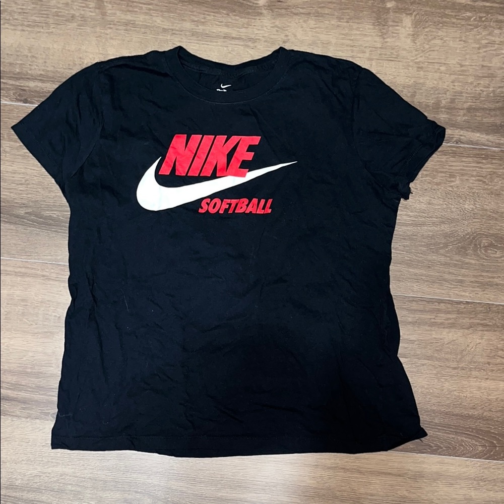 Nike Black T-Shirt with Red and White Logo